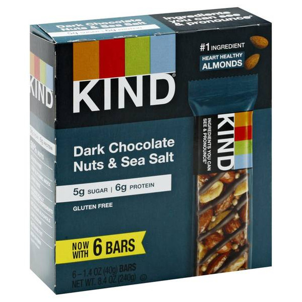 KIND 6 Count Dark Chocolate Nuts and Sea Salt Bars