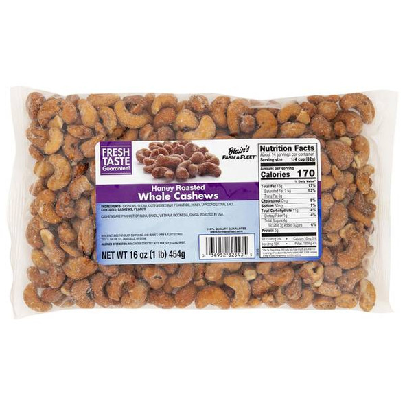 Blain's Farm & Fleet 16 oz Honey Roasted Whole Cashews