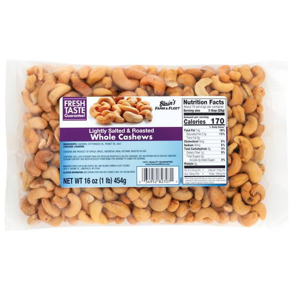 Blain's Farm & Fleet 16 oz Roasted Lightly Salted Whole Cashews