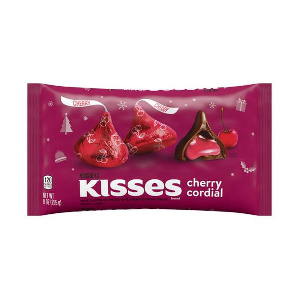 Hershey's 9 oz KISSES Cherry Cordial Milk Chocolate Filled with Cherry Cordial Creme Candy