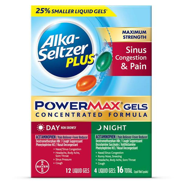 Alka-Seltzer Plus Maximum Strength Sinus & Cold Day & Night PowerMax Gels 16 ct