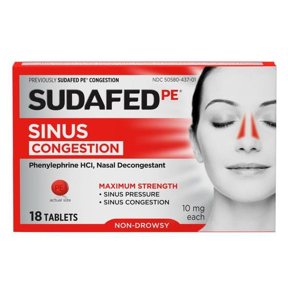 Sudafed 18-Count PE Sinus Congestion