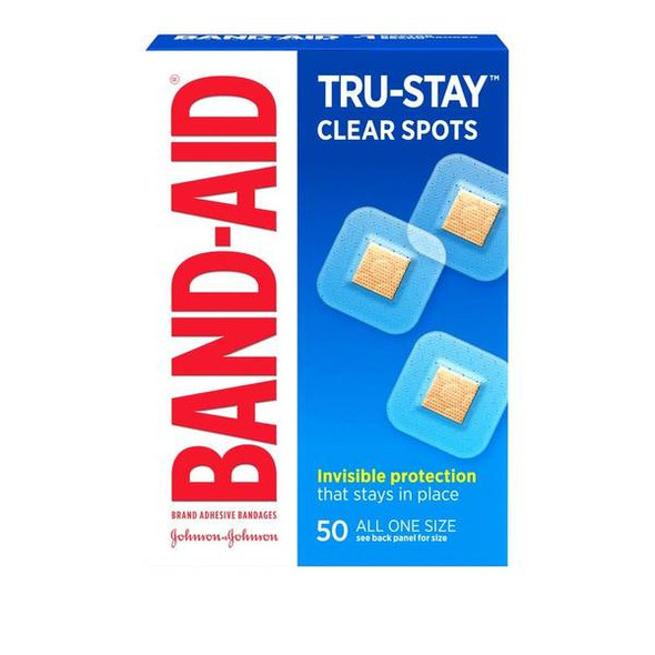 Band-Aid 50 Count Adhesive Bandages, Tru-Stay Clear Spots, All One Size