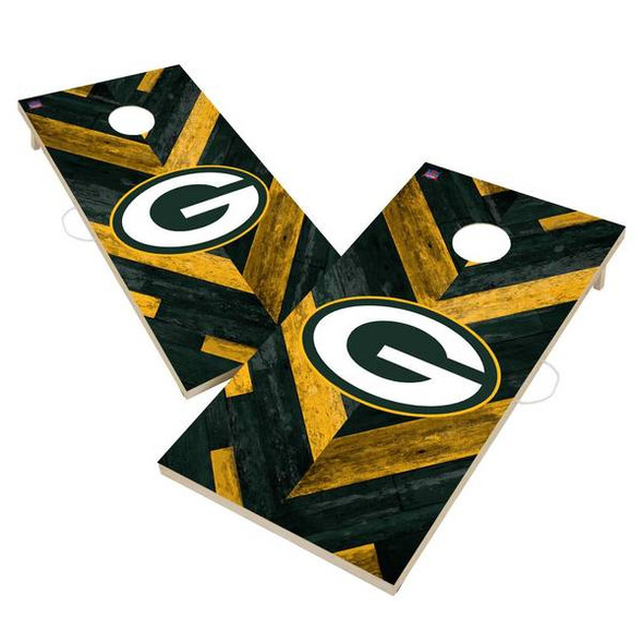 Victory Tailgate Green Bay Packers NFL Solid Wood 2x4 Cornhole Board Set Herringbone Design