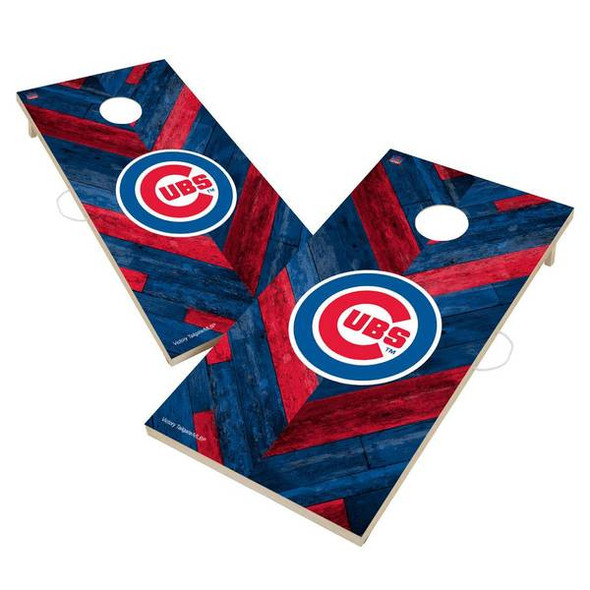 Victory Tailgate Chicago Cubs MLB Solid Wood 2x4 Cornhole Board Set Herringbone Design