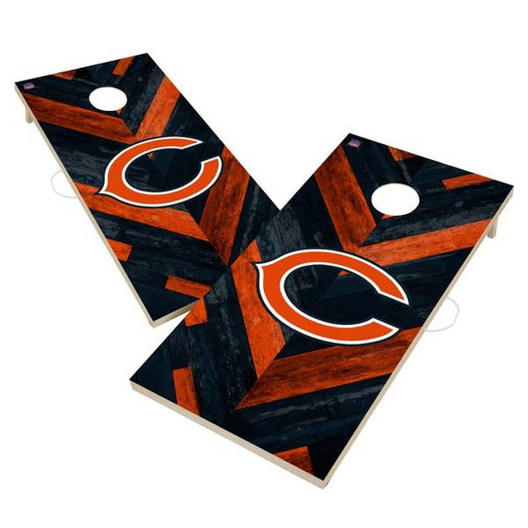 Victory Tailgate Chicago Bears NFL Solid Wood 2x4 Cornhole Board Set Herringbone Design