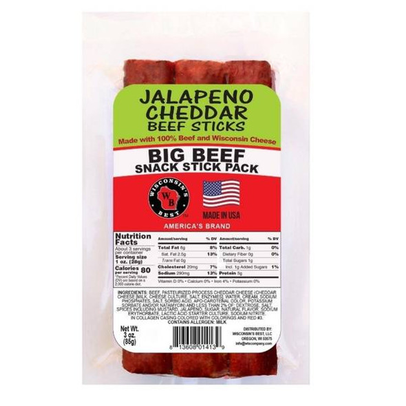 Wisconsin's Best 3 oz Jalapeno n Cheddar Smoked Snack Sticks Pack