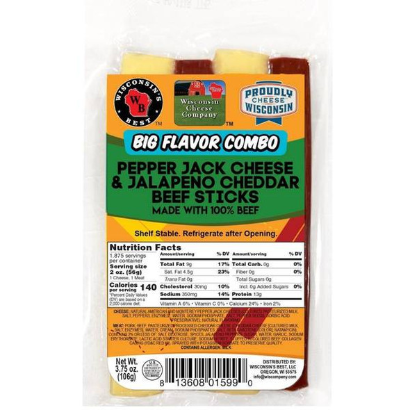 Wisconsin's Best 3.75 oz Pepper Processed Cheese and Jalapeno Cheddar Beef