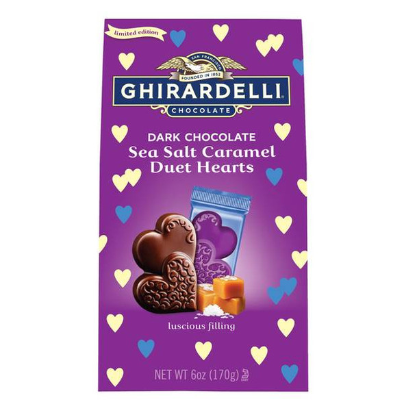 Ghirardelli 6 oz Dark Chocolate Sea Salt Caramel Duet Hearts