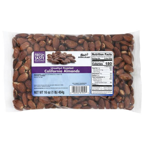 Blain's Farm & Fleet 16 oz Unsalted Roasted California Almonds