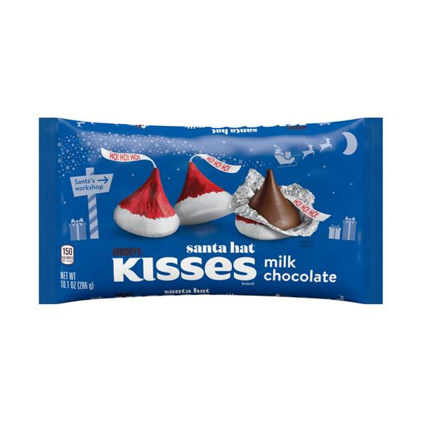 Hershey's 10.1 oz KISSES Santa Hat Milk Chocolate Candy Bag