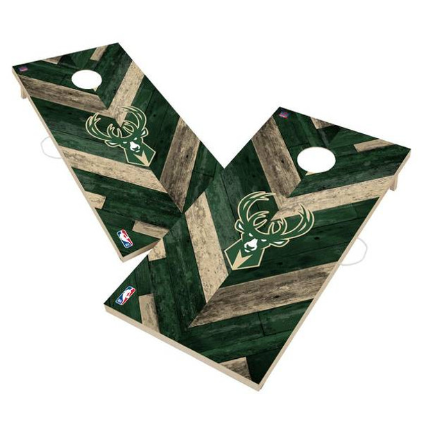 Victory Tailgate Milwaukee Bucks Herringbone Solid Wood 2x4 Cornhole Board Set