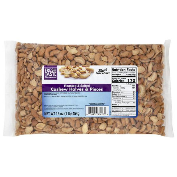 Blain's Farm & Fleet Roasted & Salted Cashew Halves & Pieces