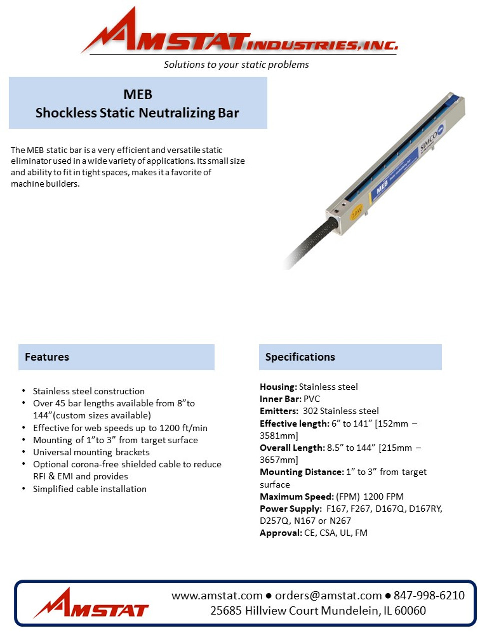 Simco MEJ Shockless Static eliminator bar 21-3/4" X 25" 