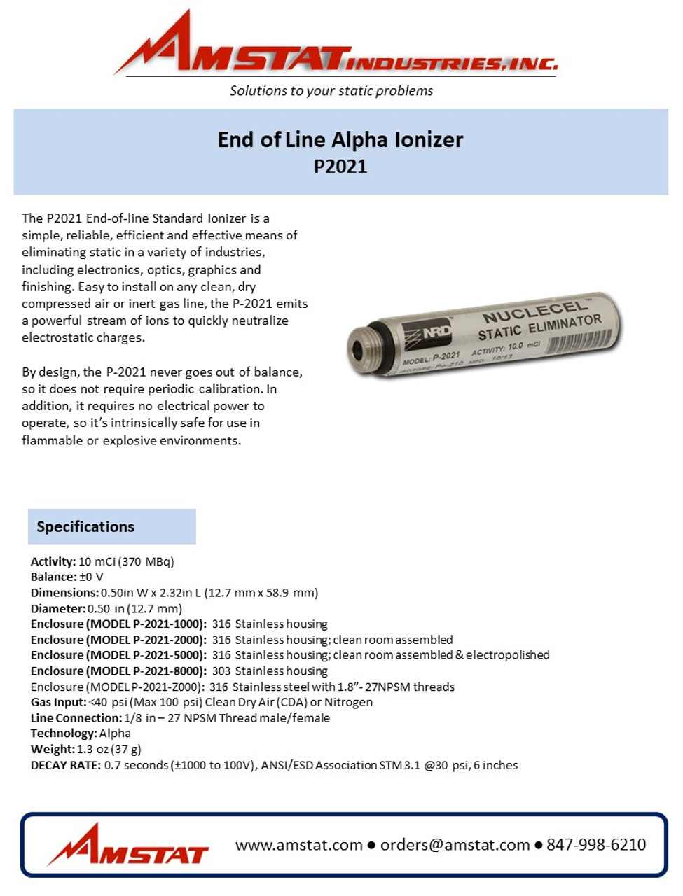 P2021 Nuclecel End of Line Ionizer