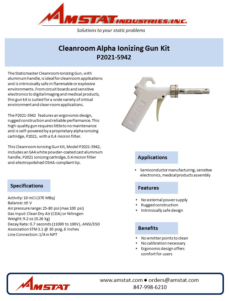 Cleanroom Alpha Ionizing Gun Kit - Aluminum Handle