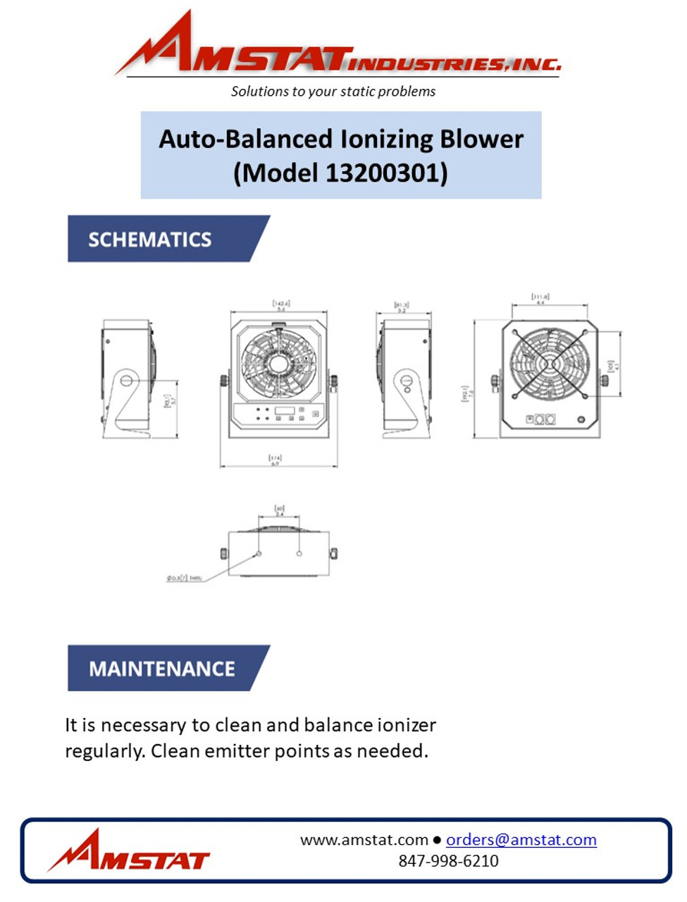 Auto-Balanced High Frequency Ionizing Blower Data Sheet