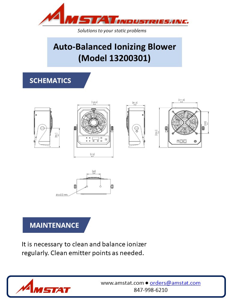Auto-Balanced High Frequency Ionizing Blower Data Sheet
