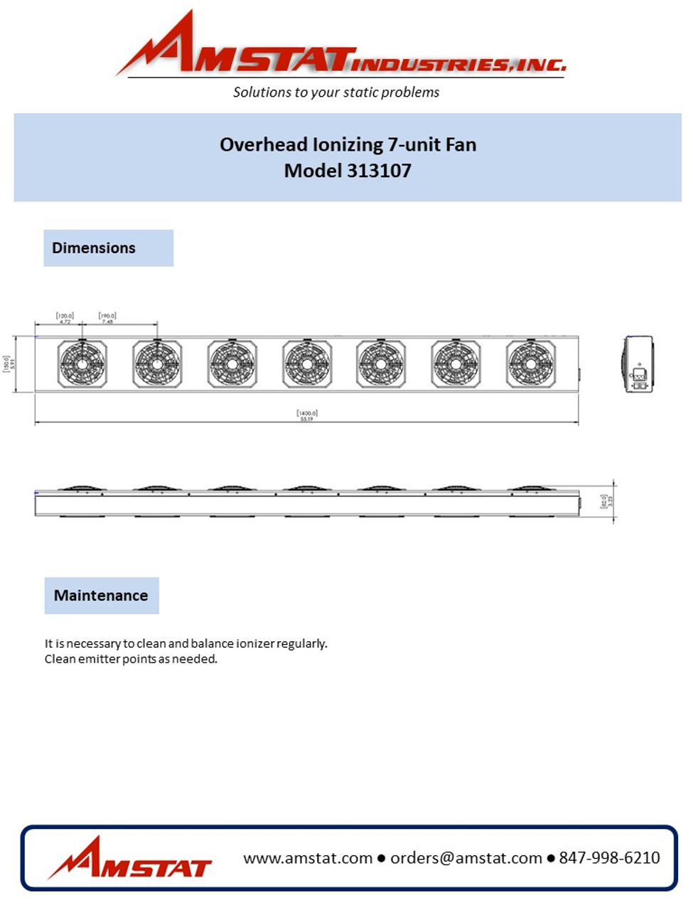 The Amstat overhead 7 Ionizing Fan