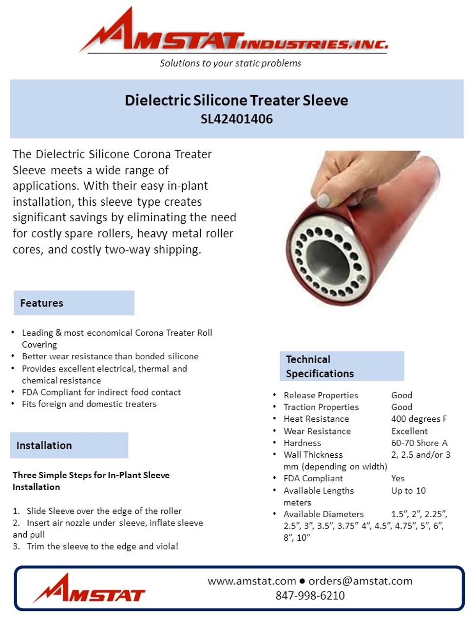 Dielectric Silicone Treater Sleeve Data Sheet