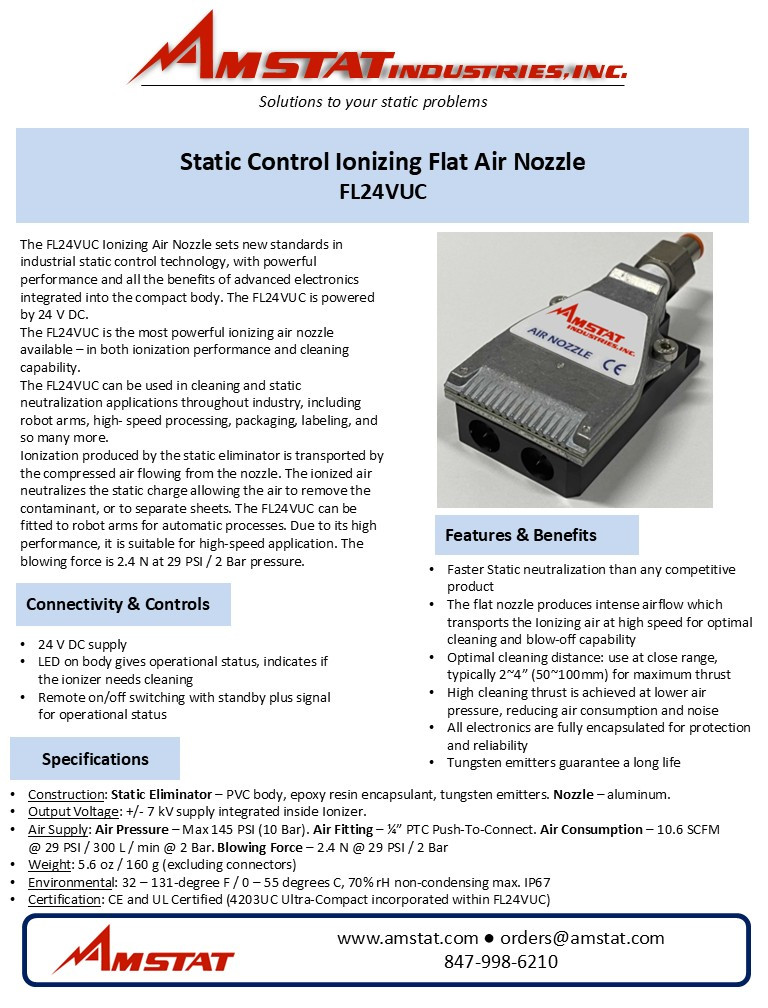 Static Control Ionizing Flat Air Nozzle