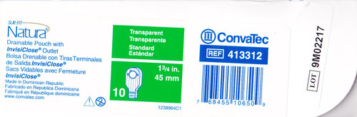 Colostomy Pouch Sur-Fit Natura Two-Piece System 12 Inch Length 1-3/4 Inch Stoma Drainable Pre-Cut