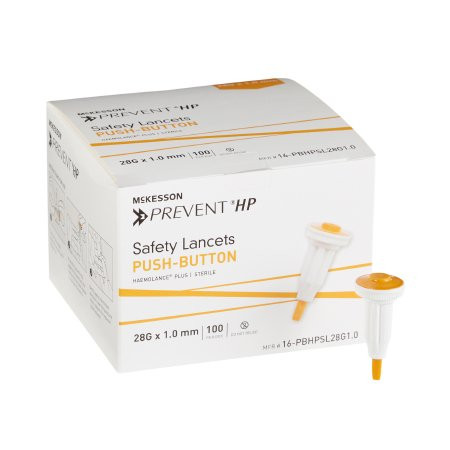 Lancet McKesson Prevent® Fixed Depth Lancet Needle 1.0 mm Depth 28 Gauge Push Button Activated