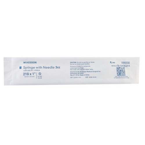 Standard Hypodermic Syringe with Needle McKesson 3 mL 1 Inch 21 Gauge NonSafety Thin Wall (Single)