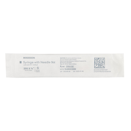 Standard Hypodermic Syringe with Needle McKesson 3 mL 5/8 Inch 25 Gauge NonSafety Thin Wall (Single)
