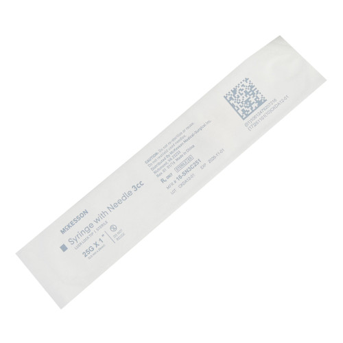 Standard Hypodermic Syringe with Needle McKesson 3 mL 1 Inch 25 Gauge NonSafety Thin Wall (Single)