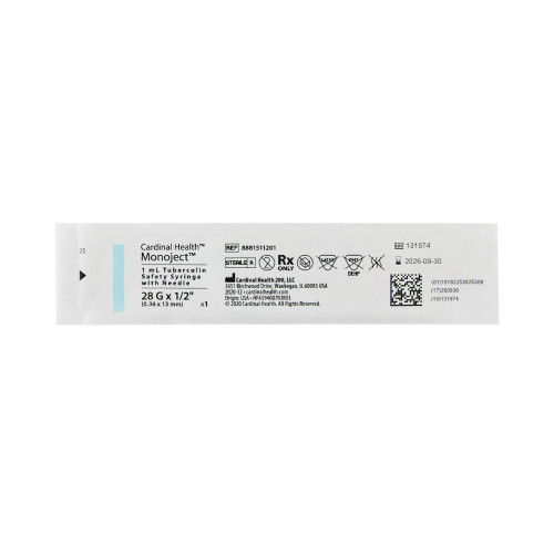 Safety Tuberculin Syringe with Needle Monoject™ 1 mL 1/2 Inch 28 Gauge Sliding Safety Needle Regular Wall (Single)
