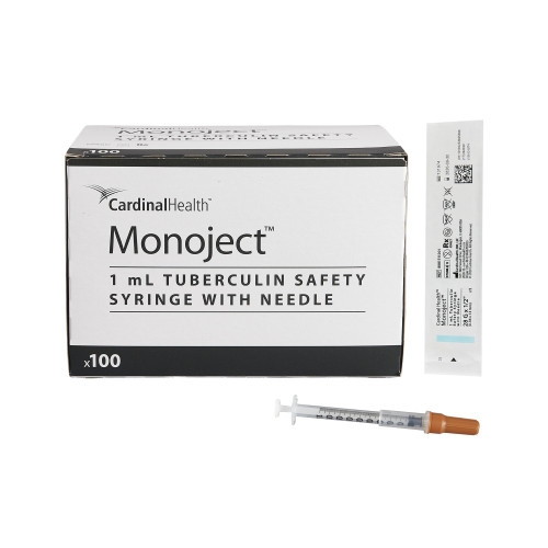 Safety Tuberculin Syringe with Needle Monoject™ 1 mL 1/2 Inch 28 Gauge Sliding Safety Needle Regular Wall (Box)