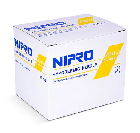 Hypodermic Needle  1-1/2 Inch Length 20 Gauge Ultra Thin Wall Without Safety (Box)