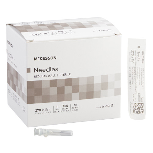Hypodermic Needle McKesson 1/2 Inch Length 27 Gauge Regular Wall Without Safety (Box)