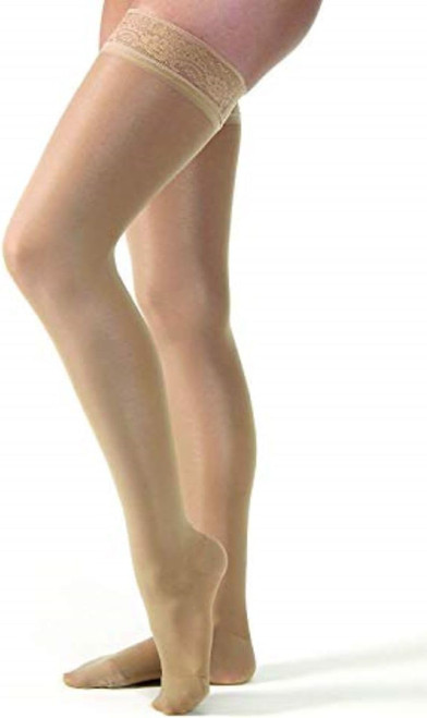 UltraSheer Thigh High with Lace Silicone Top Band, 20-30 mmHg Compression Stockings, Closed Toe