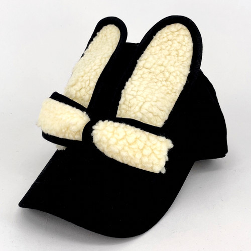 Fleece Bunny Cap - Black/Cream
