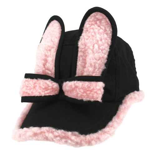 Fleece Bunny Cap - Black/Pink
