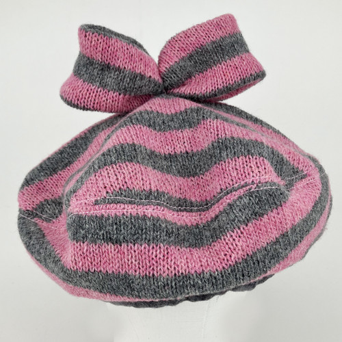 Stripe Knitted Beret - Pink/Grey