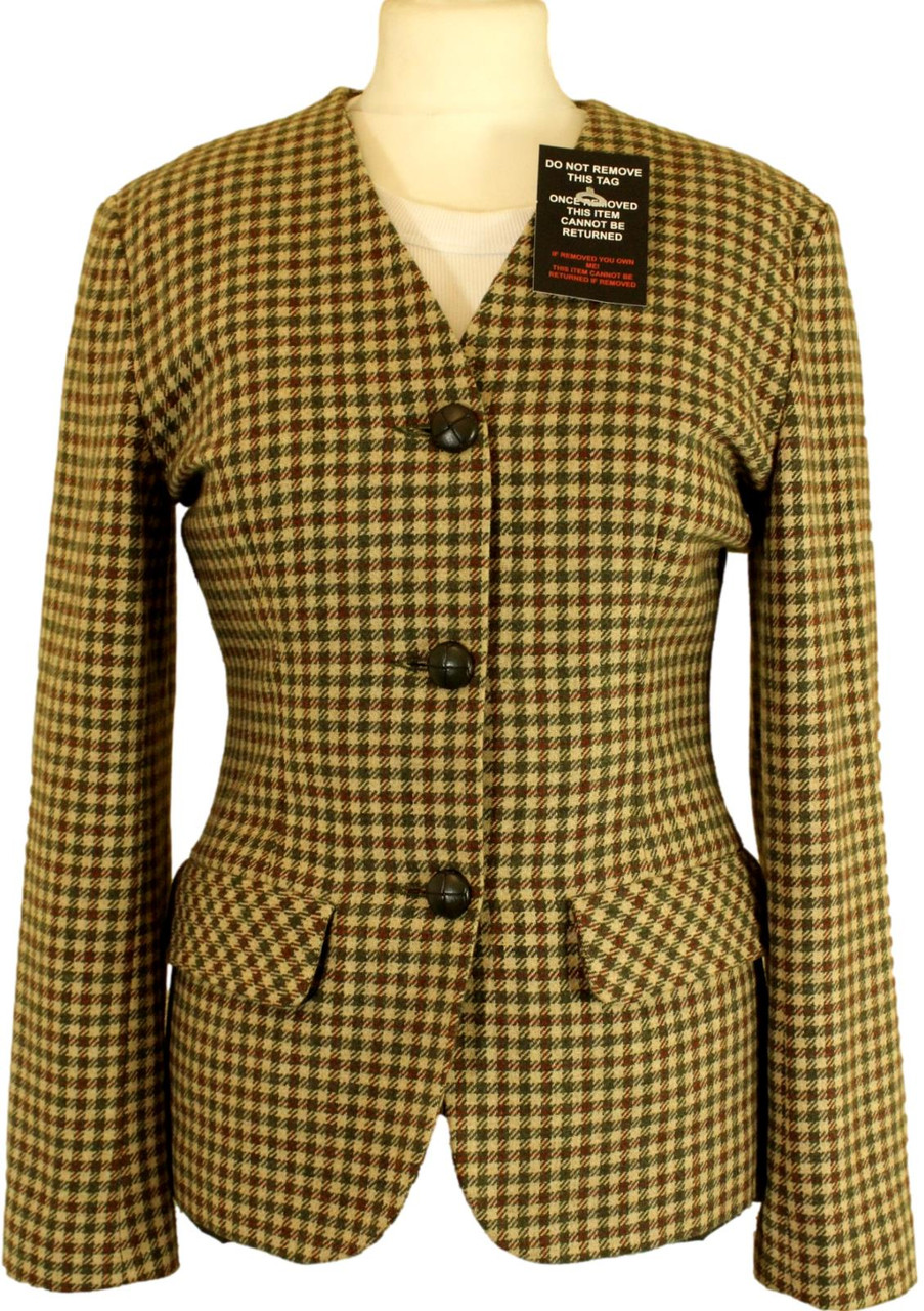 VINTAGE SARAH RICHARDS LADIES SIZE 10 BROWN/GREEN MIX COLLARLESS TWEED  JACKET