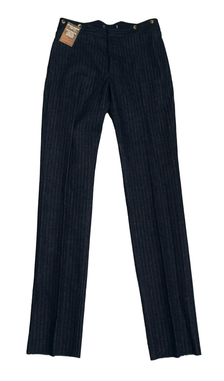 MENS JEANS STRIPED W30 L37 UNHEMMED BRACE FLY BUTTONED END OF