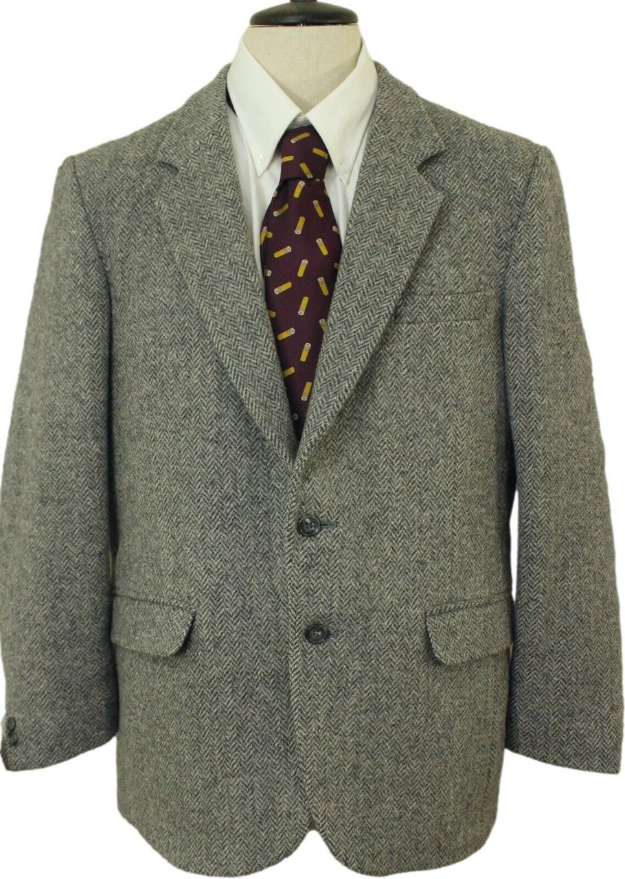 VINTAGE BRITISH LINCROFT MENS 40R GREY HERRINGBONE TWEED JACKET
