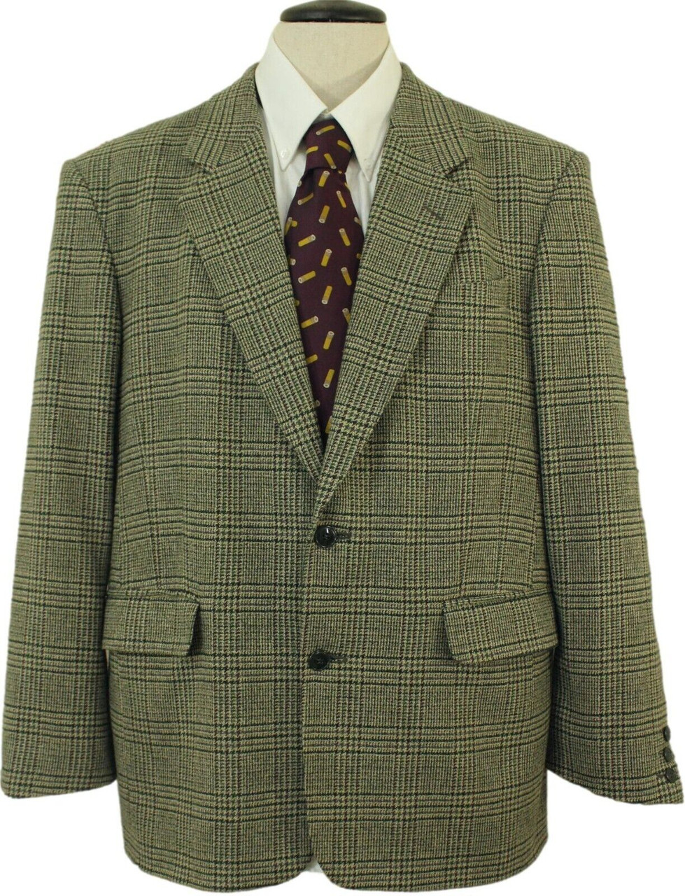 VINTAGE OAKMAN MENS 42R GREEN/GREY MIX WINDOWPANE TWEED JACKET