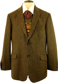 MARKS & SPENCER SARTORIAL MENS 44" LONG GREEN/BROWN MIX HERRINGBONE TWEED JACKET