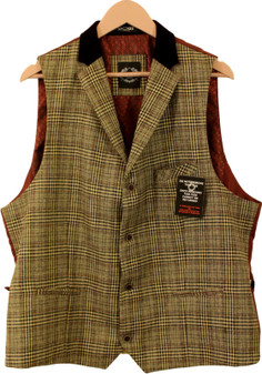 XPOSED MENS 48" BLACK MIX CHECK PRELOVED COLLARED WAISTCOAT