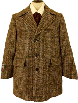 VINTAGE BRITISH LAMBOURNE PHILLIPS & PIPER MENS LARGE BROWN MIX TWEED OVERCOAT