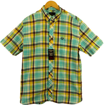 FRED PERRY SUMMER MENS XLARGE BLUE/YELLOW CHECK SHORT SLEEVE SHIRT
