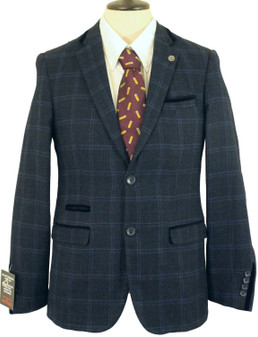 Marc Darcy Tweed Jacket Mens 34R Blue Slim Fit Blazer Wool