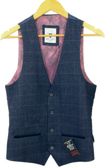 Marc Darcy Mens 38R Smart Blue Tweed Waistcoat