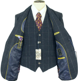 Cavani Mens 36R Navy Blue Check 2-Piece Slim Fit Wool Smart Casual Jacket