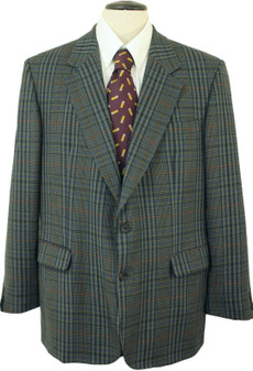 Vintage Daks Jermyn St Mens 44R Green/Blue Windowpane Tweed Wool Smart Casual Ja